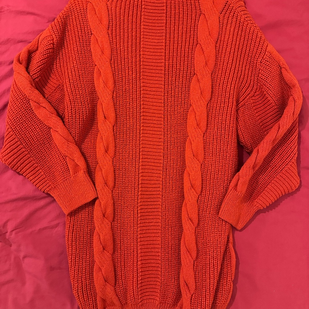 Cozy Cable Knit Sweater Dress - Orange